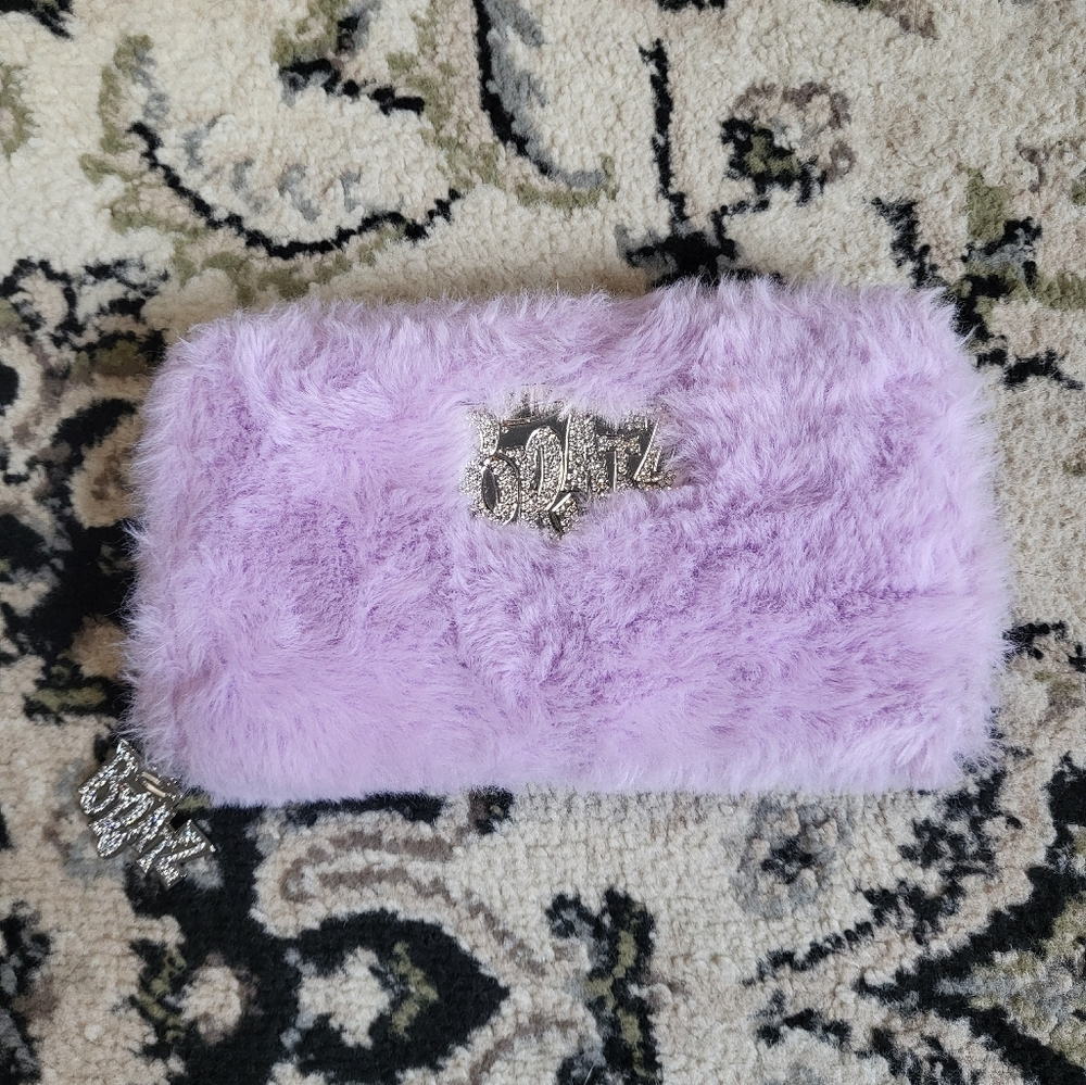 Purple Furry Clutch with Silver Logo